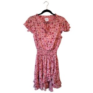 Misa Women's Pink Floral Ruffle Mini Dress Size XS